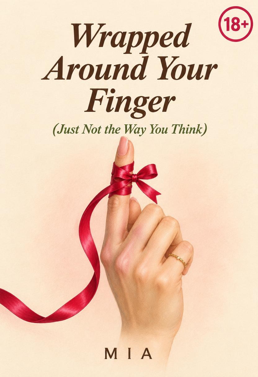 Wrapped Around Your Finger (Just Not the Way You Think), by Mia Star. A raspberry ribbon tied around a finger, on a warm cream cover. 18+.